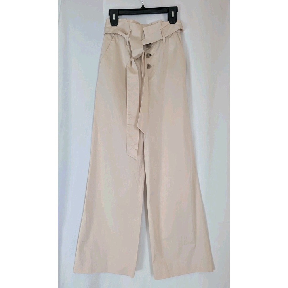 Antonio Melani Womens Sz 2 Pants High Rise Paper Bag Waist Wide Leg Belted Tan